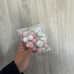 Esferas Decorativas Rosa con Blanco x 21