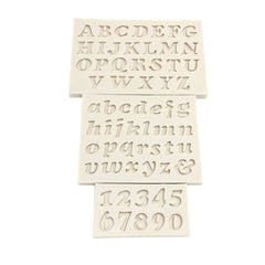 Molde Silicona Alfabeto Mini Mayúscula, Minúscula y Números (Set x 3 Moldes)