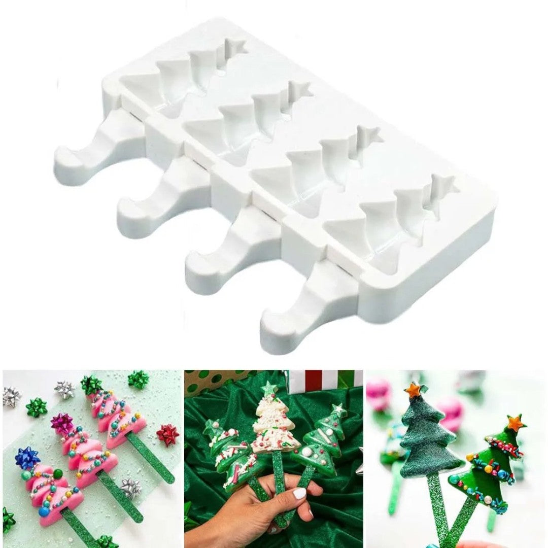 Molde Silicona Árbol Navideño Paleta x 4