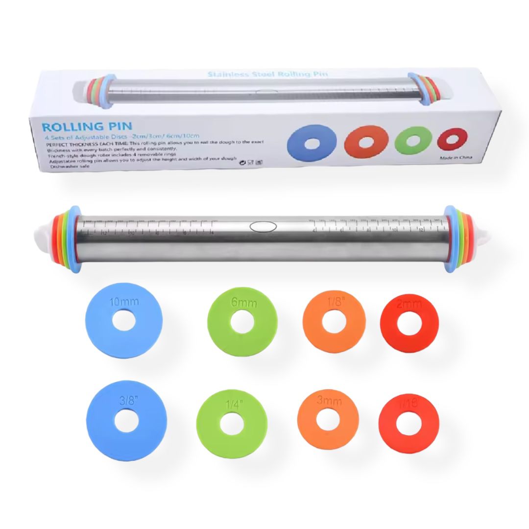 Rodillo Ajustable  de Acero Inoxidable con Anillos Guía