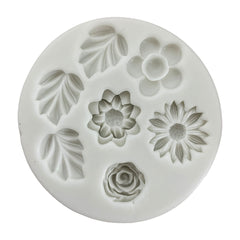 Molde Silicona Flores y Hojas x 7