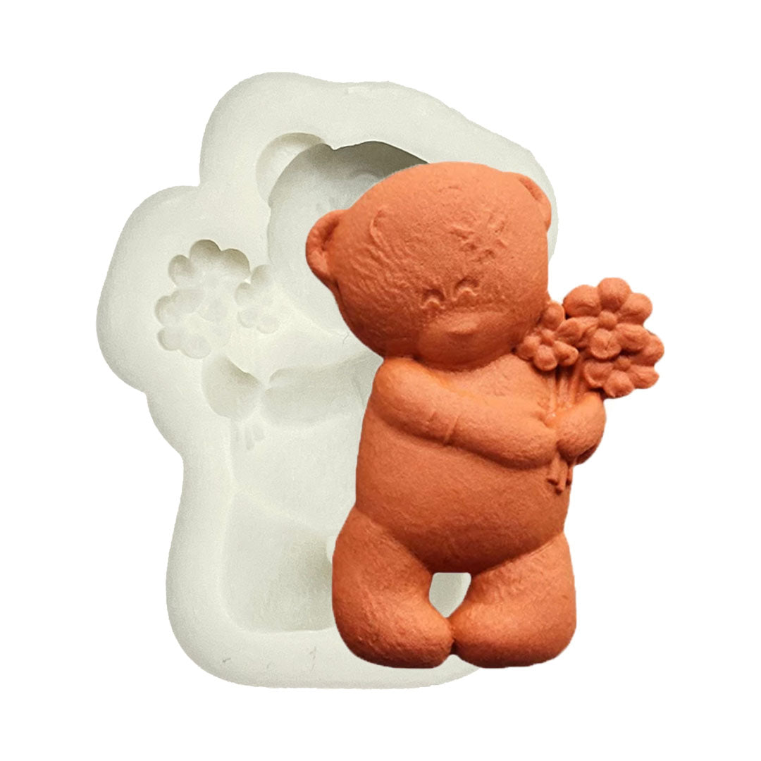 Molde Silicona Oso Con Flores Mini