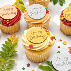 Moneda en Acrílico Espejo Happy Birthday x 5 Unidades