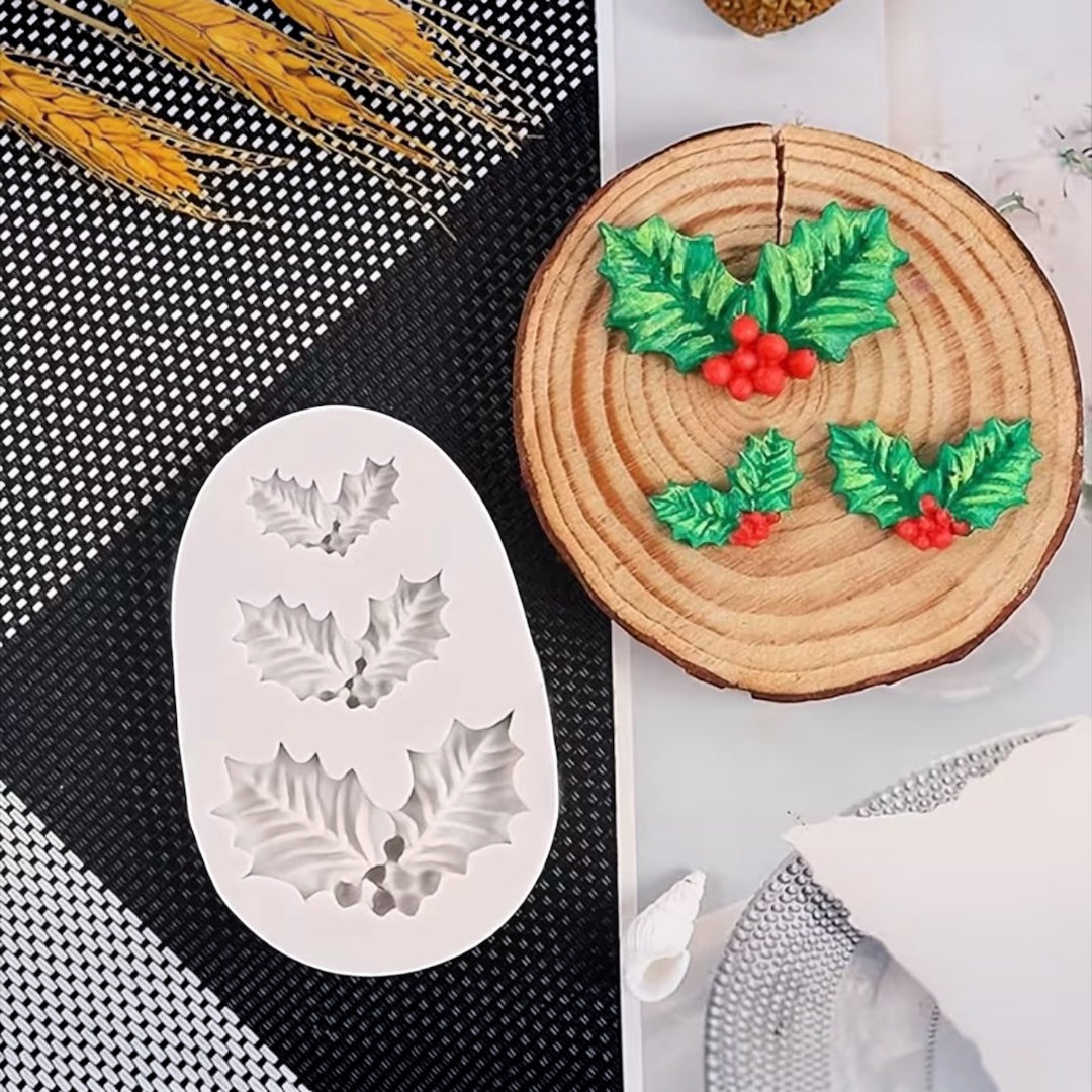 Molde Silicona Hojas de Navidad