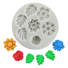 Molde Silicona Flores y Hojas x 7